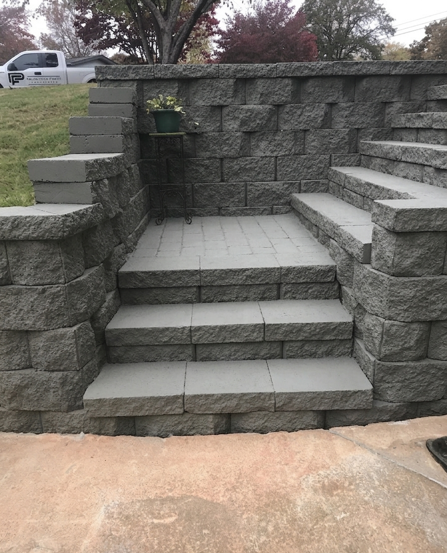 segmental retaining wall with steps in greenville sc