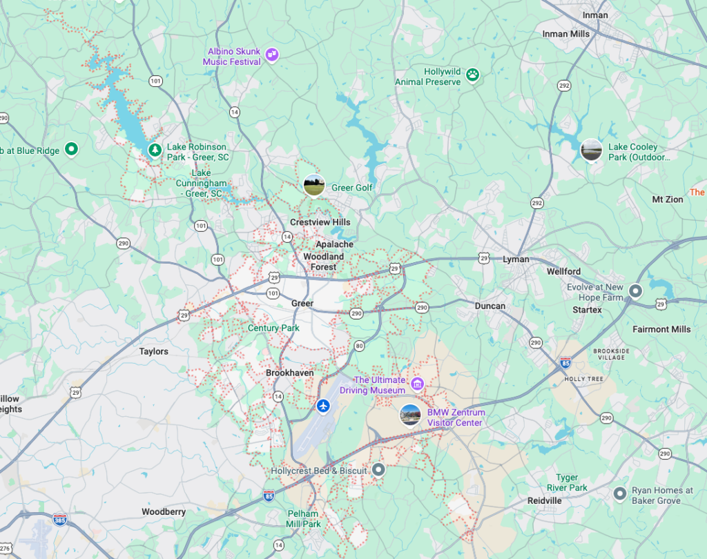 Our service area in and around Greer, SC