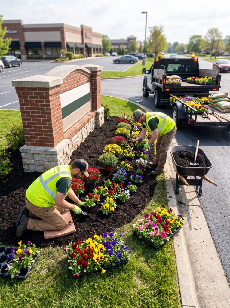 Commercial seasonal plant installation, Greenville SC